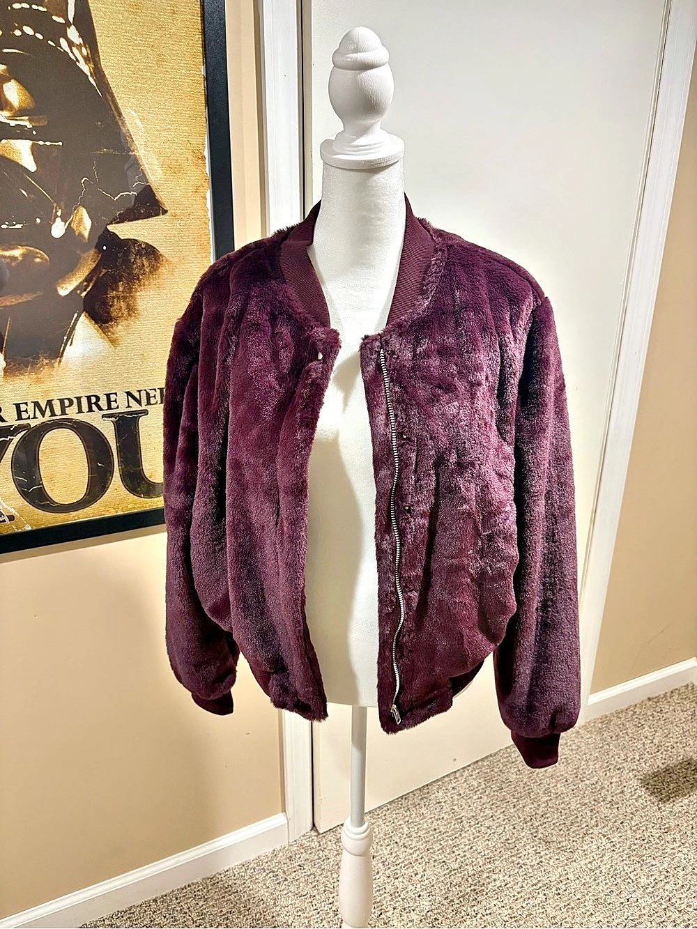 Sanctuary Everest Fur Bomber Jacket maroon/purple